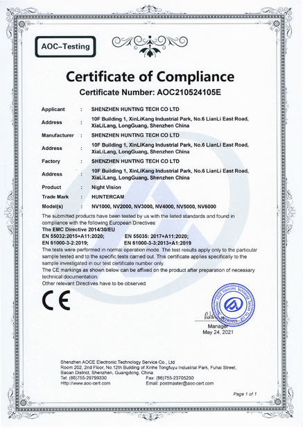 China Shenzhen Hunting Tech Co., Ltd. Certification